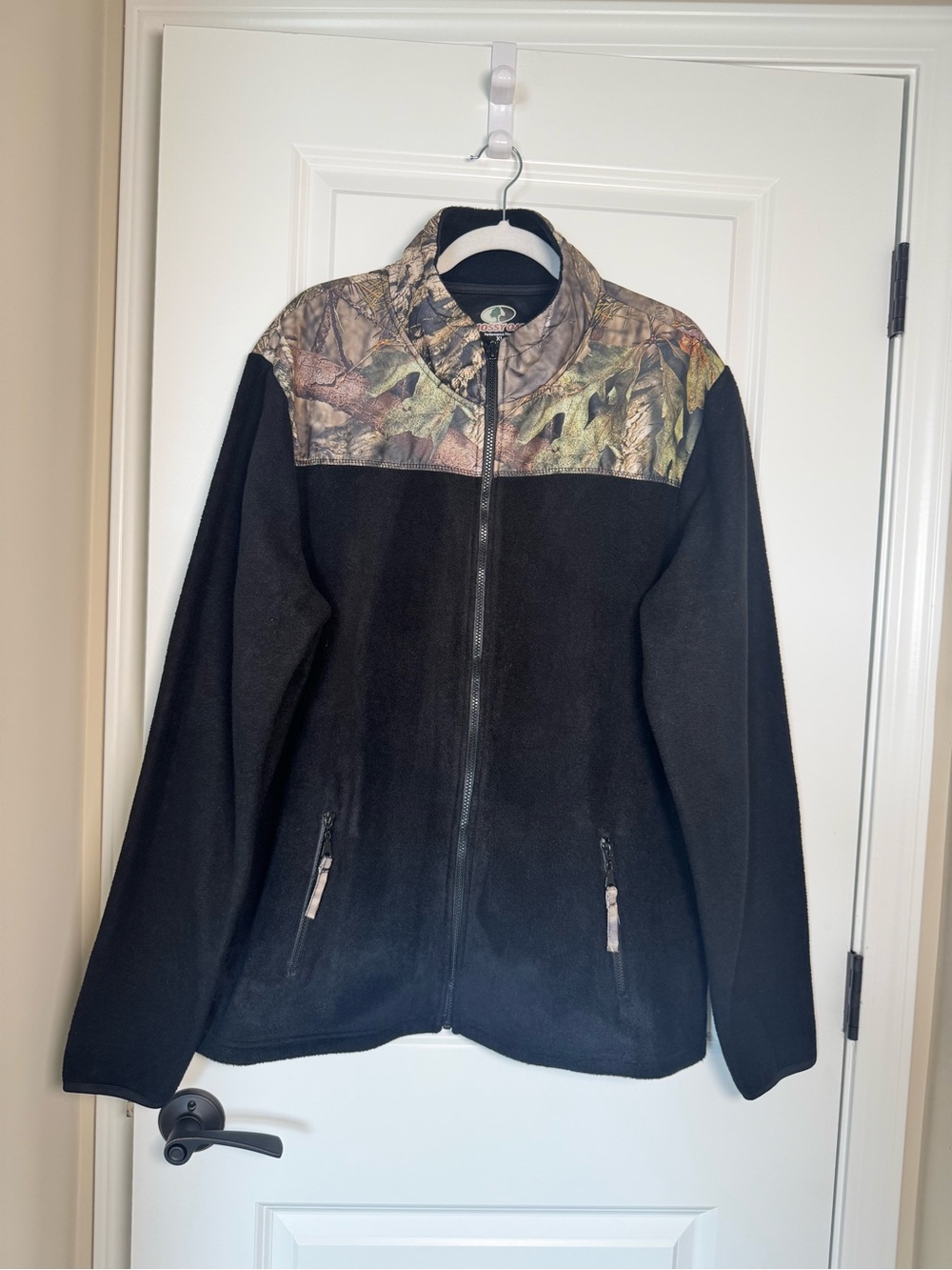 Mossy Oak Black Fleece Jacket with Camo Yoke